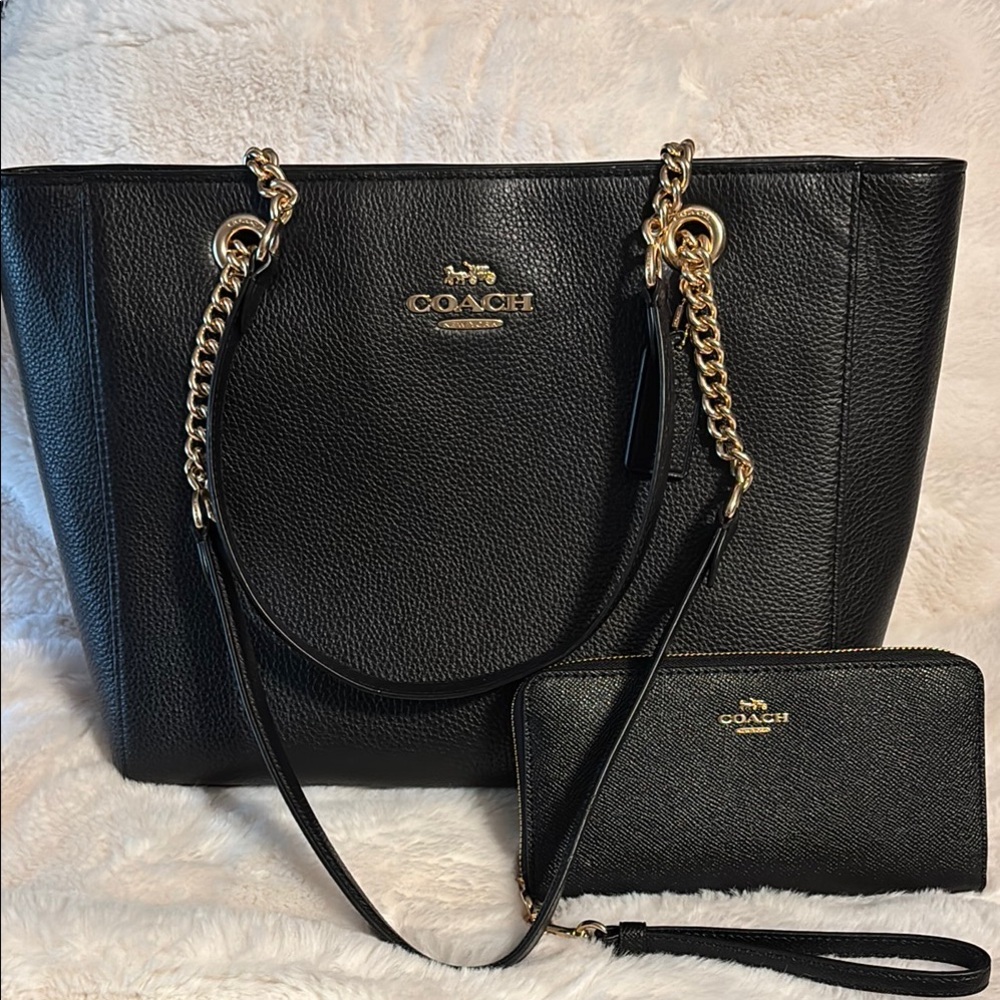 Coach Black Tote Bag with Gold Hardware